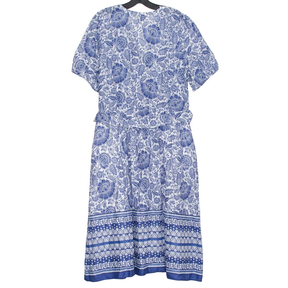 Talbots Plus Size 16 Floral Blue White Midi Dress Button Front Boho Cottagecore - Picture 2 of 6